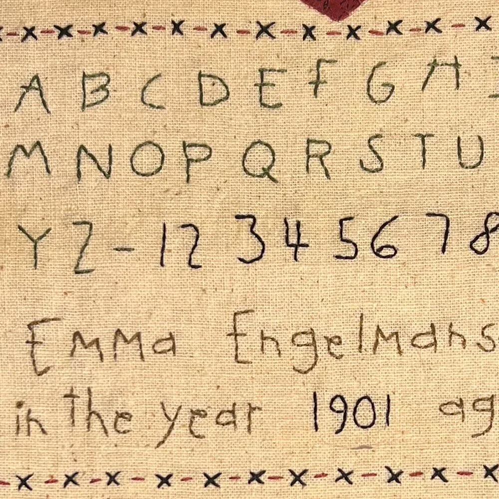 Hand Stitched Antique Needlework Sampler Reproduction Appliqué & Embroidery - Picture 12 of 16